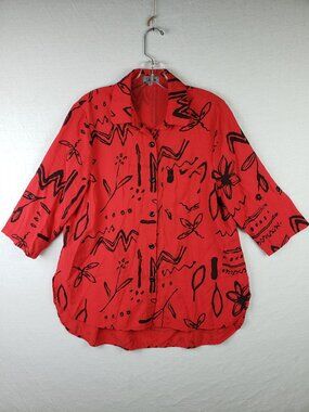 Shana Shirt Tunic Top Abstract Print Art-to-Wear Artsy Red Lagenlook size L